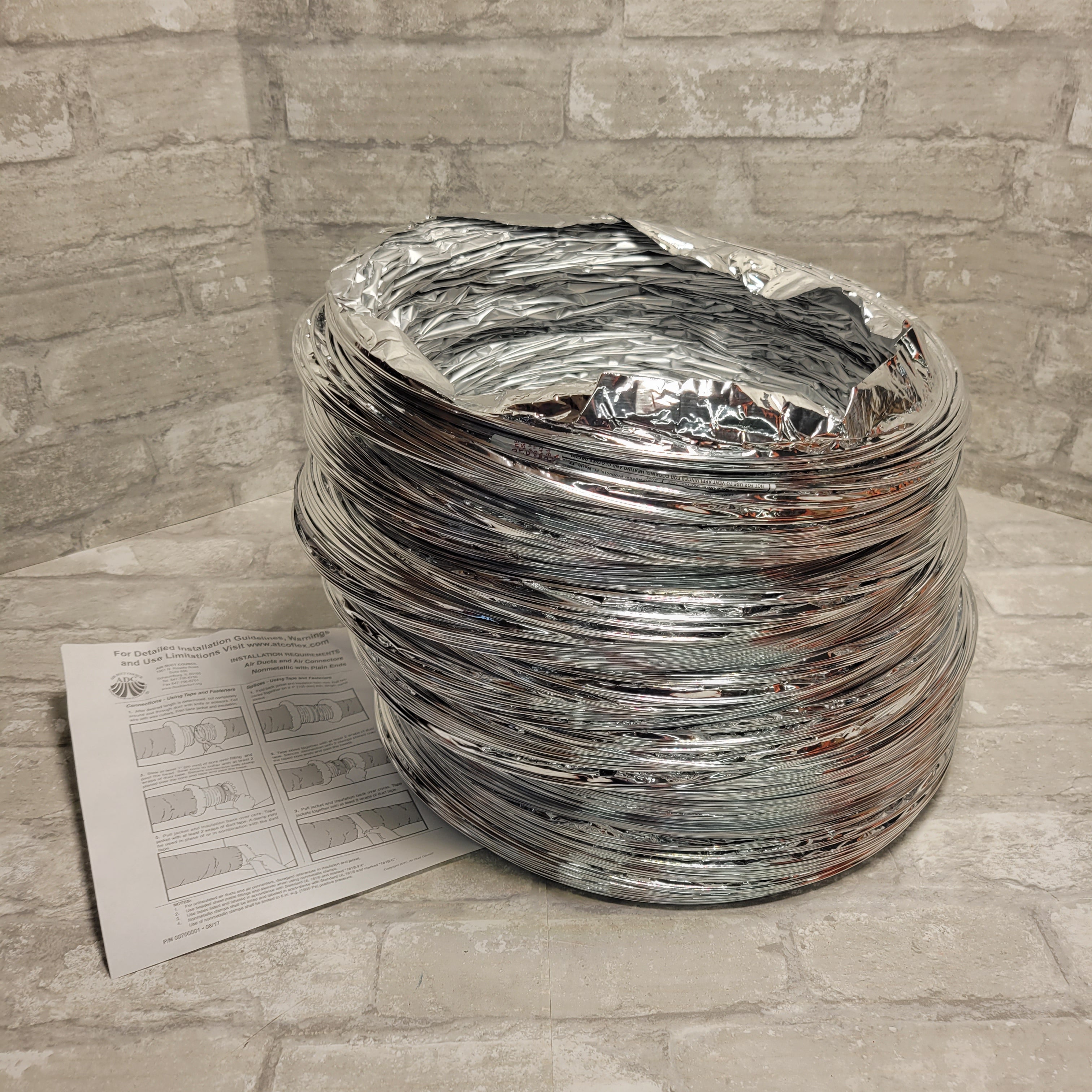 Flexible Duct: 12" Dia, 25' Lg, 0.05% Vapor Trans, Aluminum Foil, 180°F Max Temp (8137107013870)